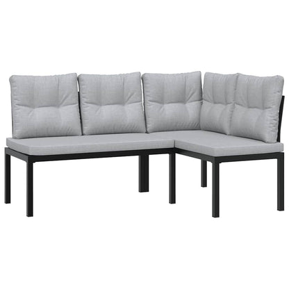 Garden Benches 2 Pcs With Cushions Black Powder-Coated Steel
