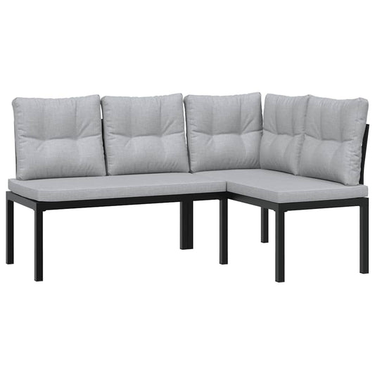 Garden Benches 2 Pcs With Cushions Black Powder-Coated Steel