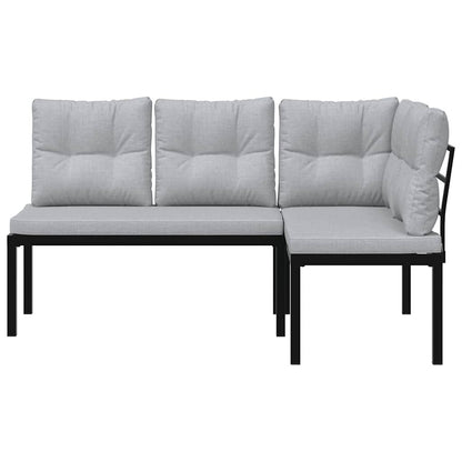 Garden Benches 2 Pcs With Cushions Black Powder-Coated Steel