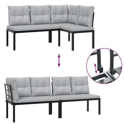 Garden Benches 2 Pcs With Cushions Black Powder-Coated Steel