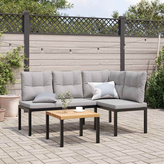 Garden Benches 2 Pcs With Cushions Black Powder-Coated Steel