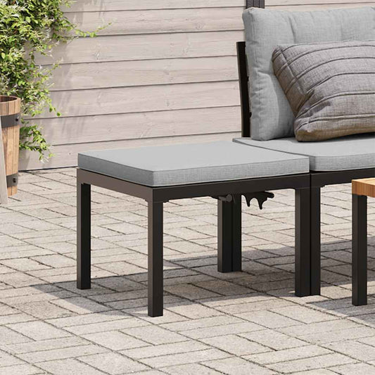 Garden Stool With Cushion Black Powder-Coated Steel