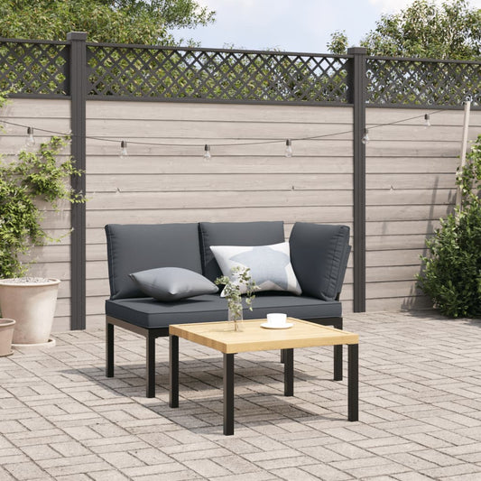Garden Bench With Cushions Black Aluminium
