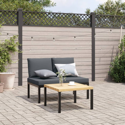 Garden Bench With Cushions Black Aluminium