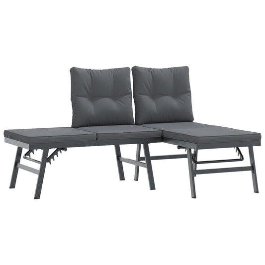 Garden Benches With Cushions 2 Pcs Black Powder-Coated Steel