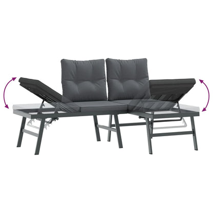 Garden Benches With Cushions 2 Pcs Black Powder-Coated Steel