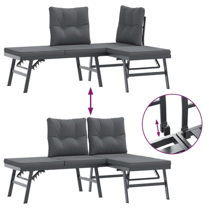 Garden Benches With Cushions 2 Pcs Black Powder-Coated Steel