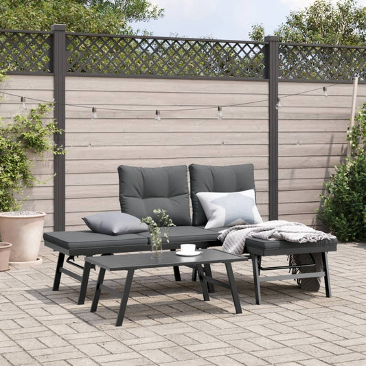 Garden Benches With Cushions 2 Pcs Black Powder-Coated Steel