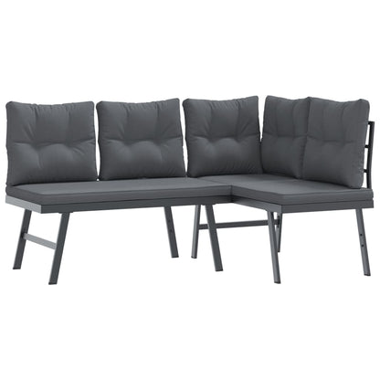 Garden Benches With Cushions 2 Pcs Black Powder-Coated Steel