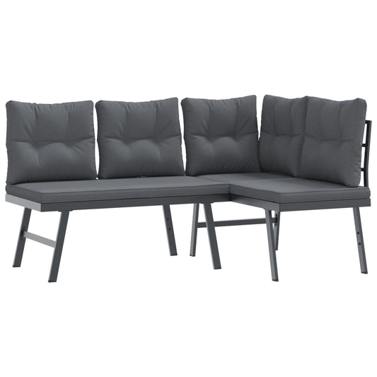Garden Benches With Cushions 2 Pcs Black Powder-Coated Steel