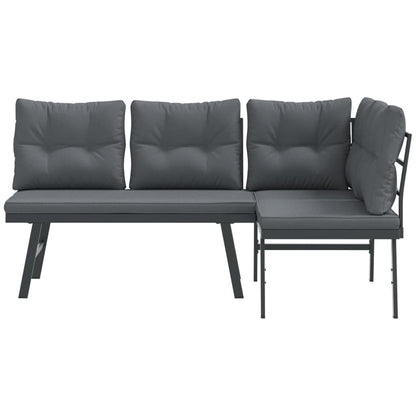 Garden Benches With Cushions 2 Pcs Black Powder-Coated Steel