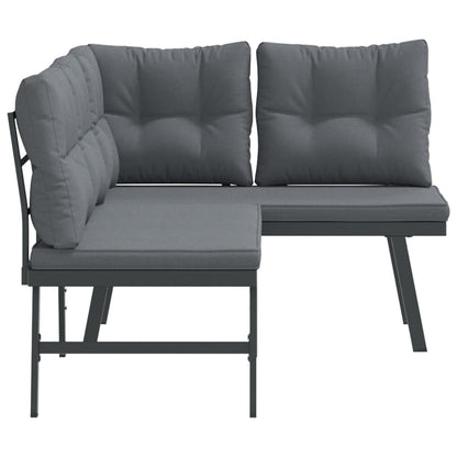 Garden Benches With Cushions 2 Pcs Black Powder-Coated Steel