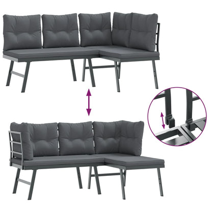 Garden Benches With Cushions 2 Pcs Black Powder-Coated Steel