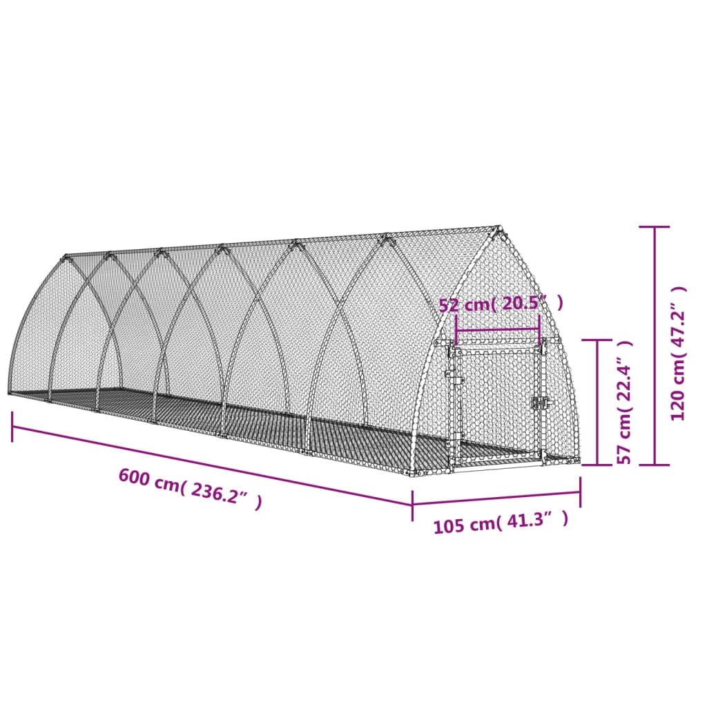 Rabbit Hutch Silver 600X105X120 Cm Galvanised Steel
