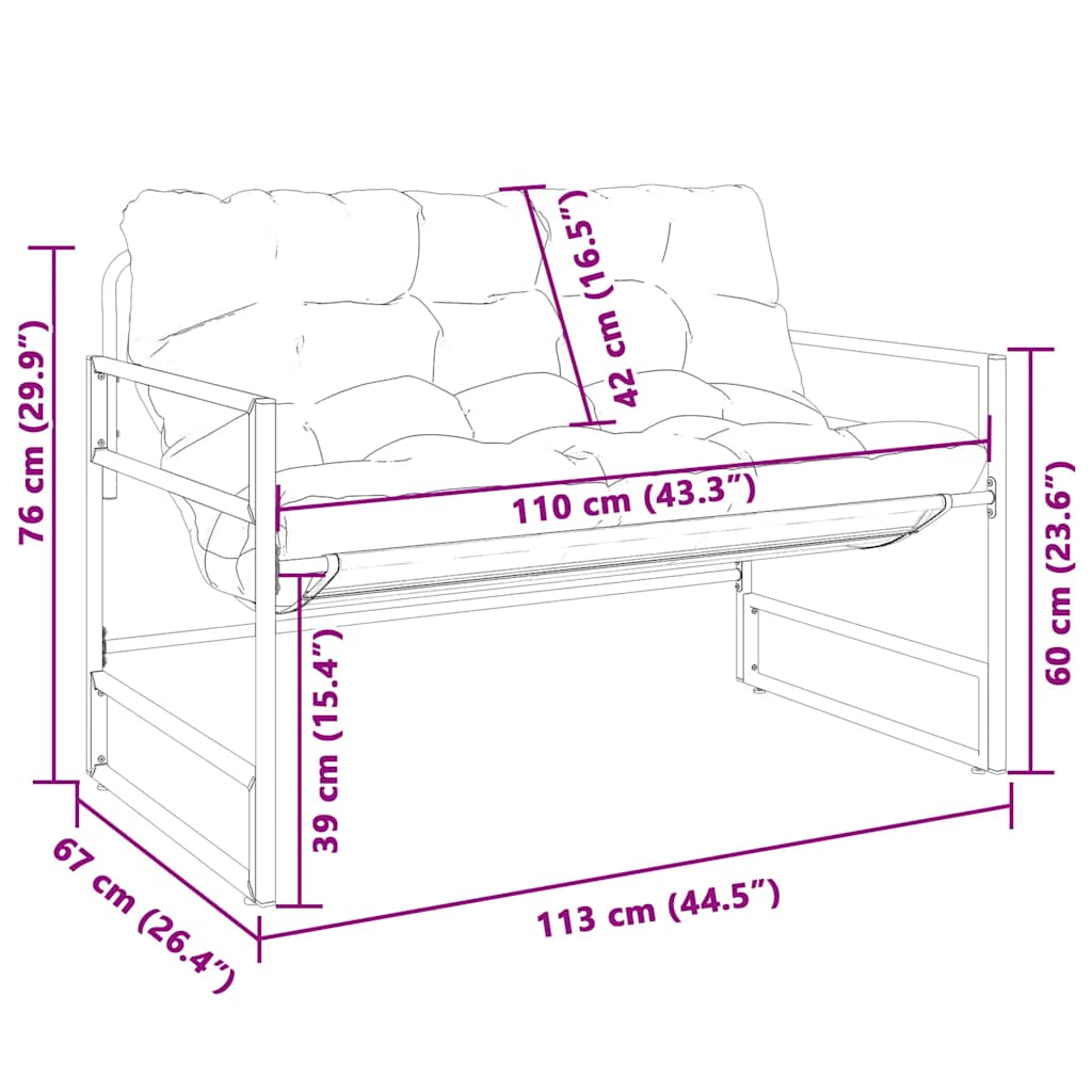 Garden Bench With Cushion 113 Cm Steel