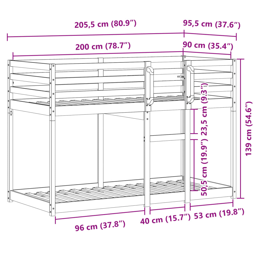 Bunk Bed Without Mattress 92X187 Cm Single Solid Wood Pine
