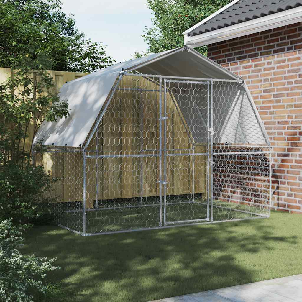 Dog Cage With Roof And Door Silver Galvanised Steel