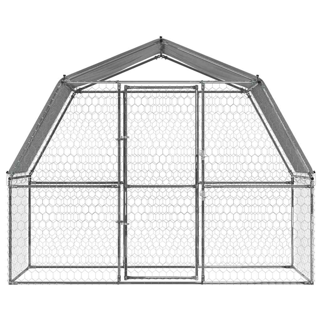Dog Cage With Roof And Door Silver Galvanised Steel