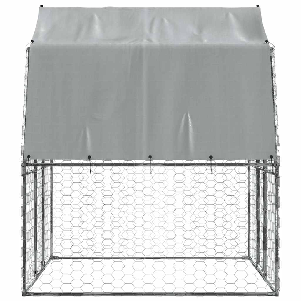 Dog Cage With Roof And Door Silver Galvanised Steel