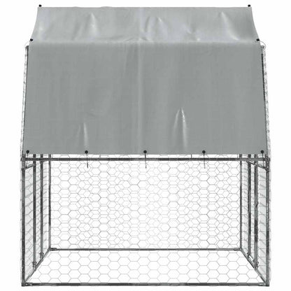 Dog Cage With Roof And Door Silver Galvanised Steel