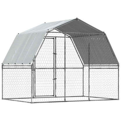Dog Cage With Roof And Door Silver Galvanised Steel