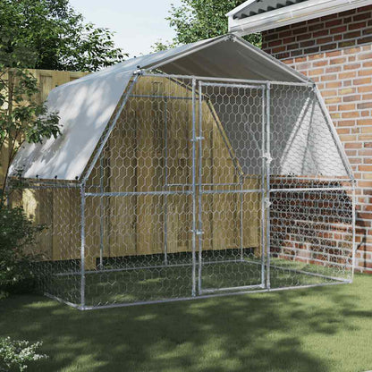 Dog Cage With Roof And Door Silver Galvanised Steel