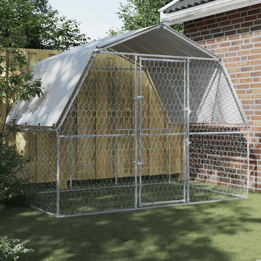 Dog Cage With Roof And Door Silver Galvanised Steel