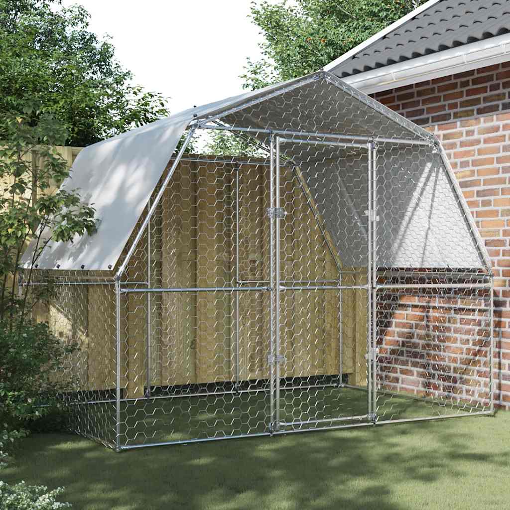 Chicken Cage With Roof And Door Silver Galvanised Steel