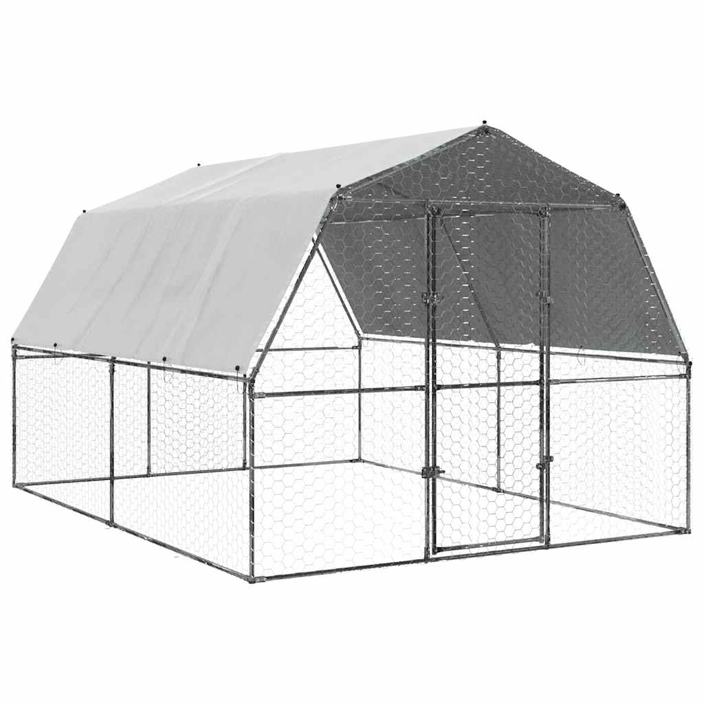 Chicken Cage With Roof And Door Silver Galvanised Steel