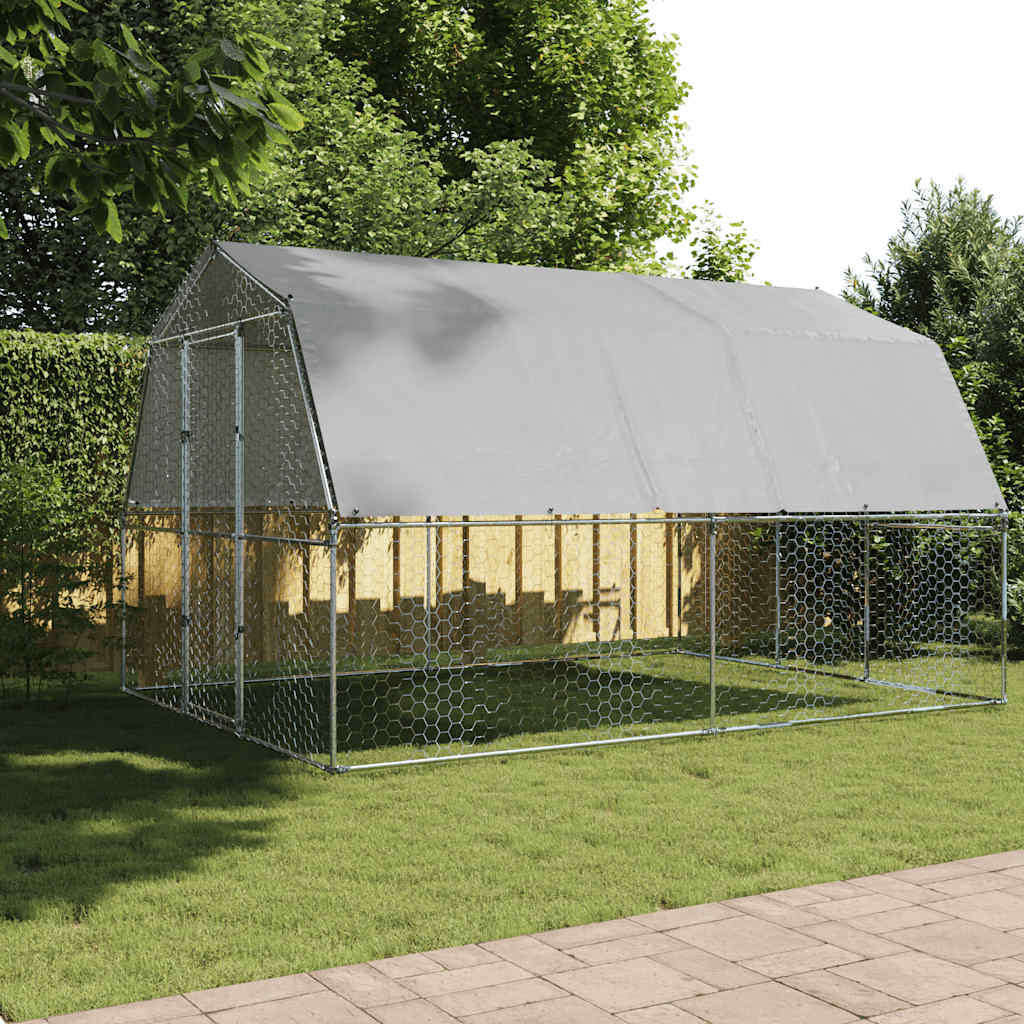 Chicken Cage With Roof And Door Silver Galvanised Steel