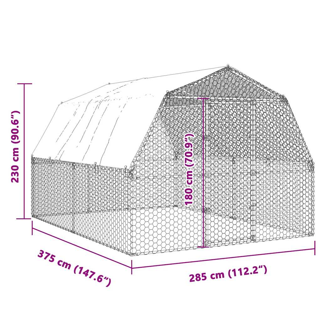 Chicken Cage With Roof And Door Silver Galvanised Steel
