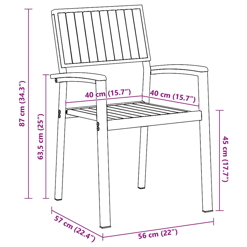 Garden Chair 6 Pcs Brown 56 X 57 X 87Cm Solid Acacia Wood