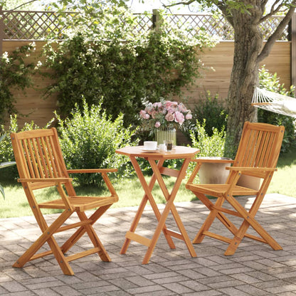 3 Piece Folding Bistro Set Solid Wood Acacia With Armrests