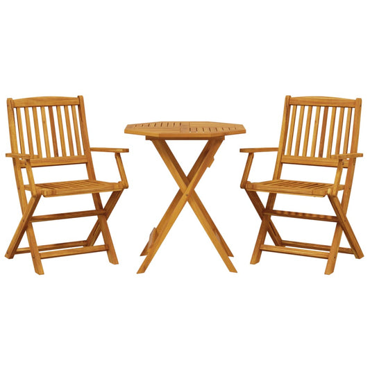 3 Piece Folding Bistro Set Solid Wood Acacia With Armrests