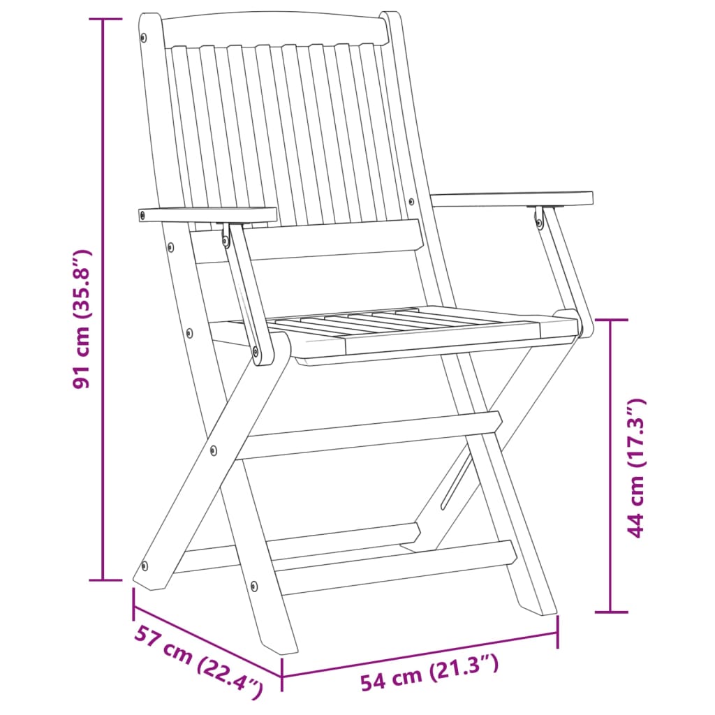 3 Piece Folding Bistro Set Solid Wood Acacia With Armrests