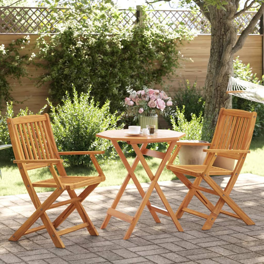 3 Piece Folding Bistro Set Solid Wood Acacia With Armrests