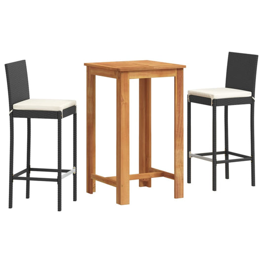 3 Piece Garden Bar Set Solid Wood Acacia And Poly Rattan