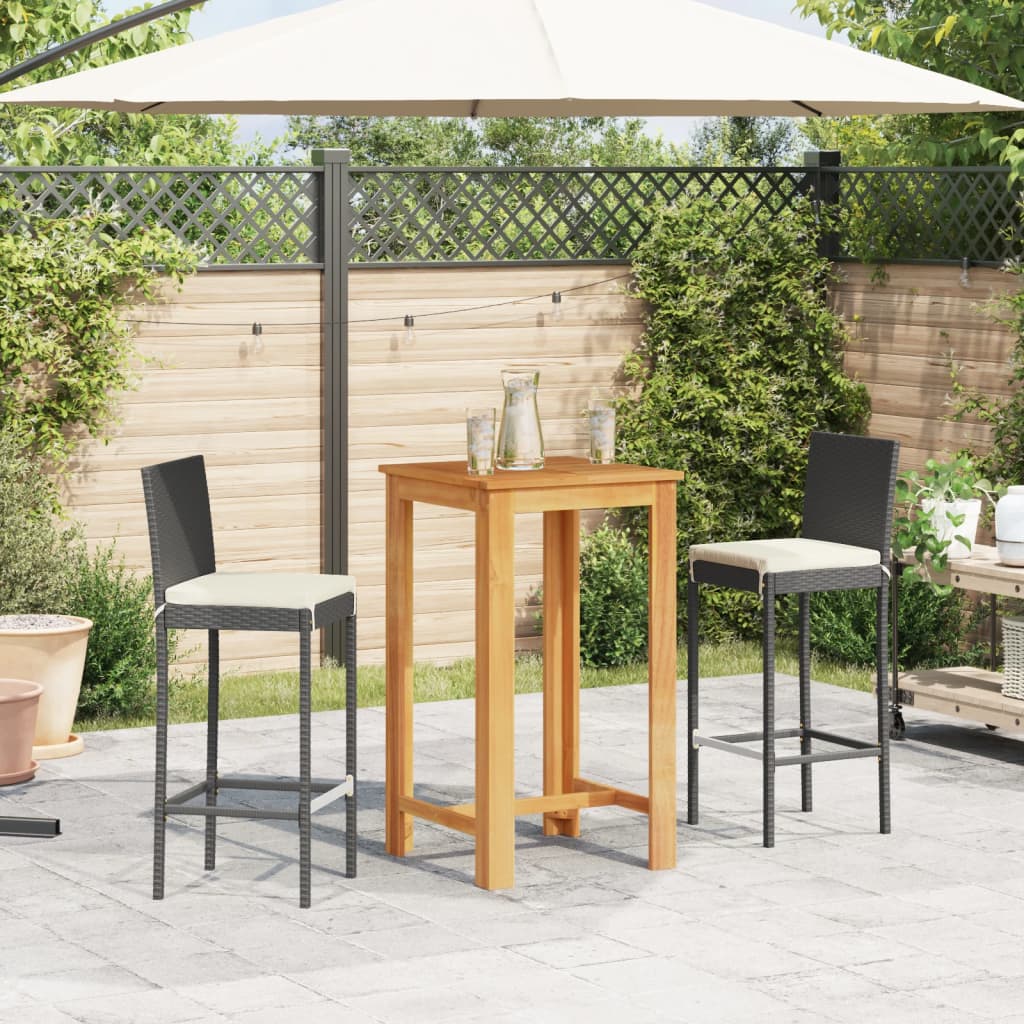 3 Piece Garden Bar Set Solid Wood Acacia And Poly Rattan