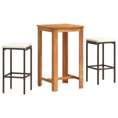 3 Piece Garden Bar Set Solid Wood Acacia And Poly Rattan