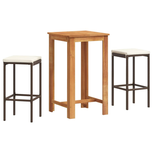 3 Piece Garden Bar Set Solid Wood Acacia And Poly Rattan