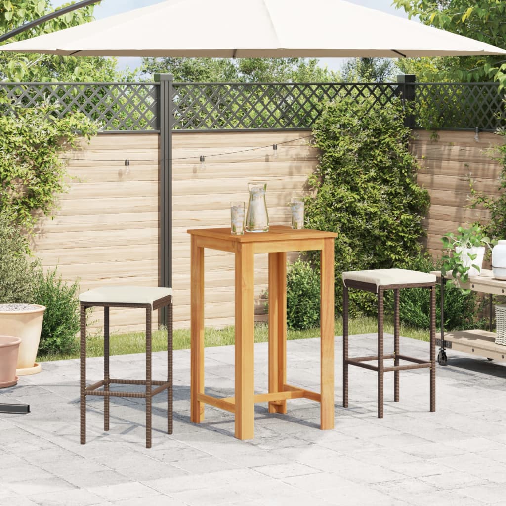 3 Piece Garden Bar Set Solid Wood Acacia And Poly Rattan