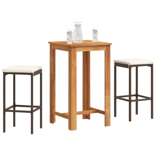 3 Piece Garden Bar Set Solid Wood Acacia And Poly Rattan