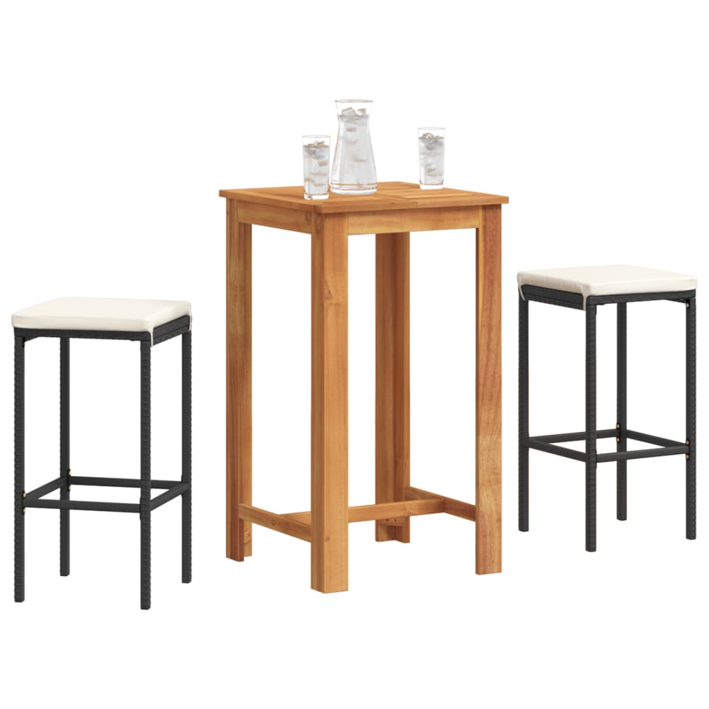 3 Piece Garden Bar Set Solid Wood Acacia And Poly Rattan