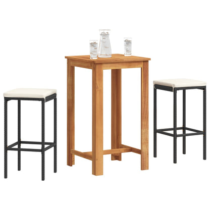 3 Piece Garden Bar Set Solid Wood Acacia And Poly Rattan