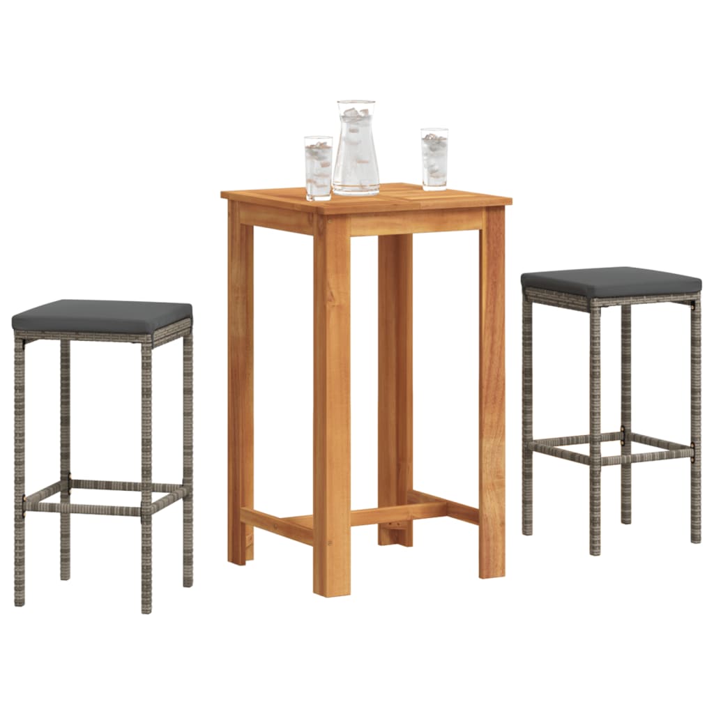 3 Piece Garden Bar Set Solid Wood Acacia And Poly Rattan