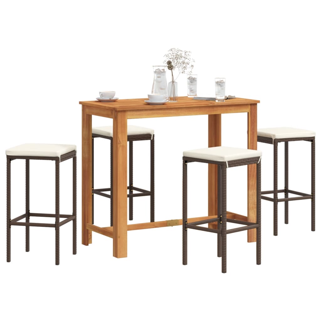 5 Piece Garden Bar Set Solid Wood Acacia And Poly Rattan
