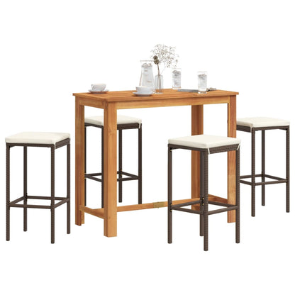 5 Piece Garden Bar Set Solid Wood Acacia And Poly Rattan