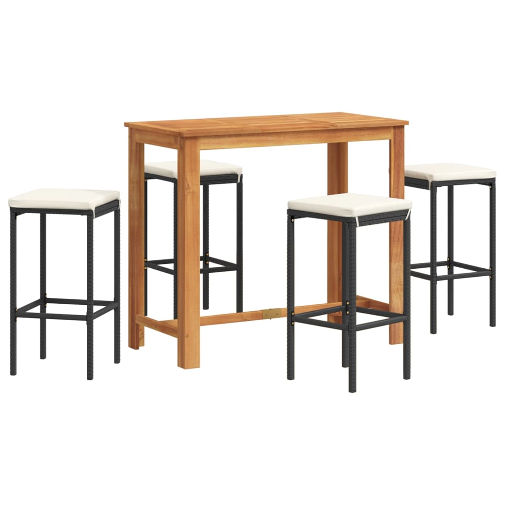 5 Piece Garden Bar Set Solid Wood Acacia And Poly Rattan
