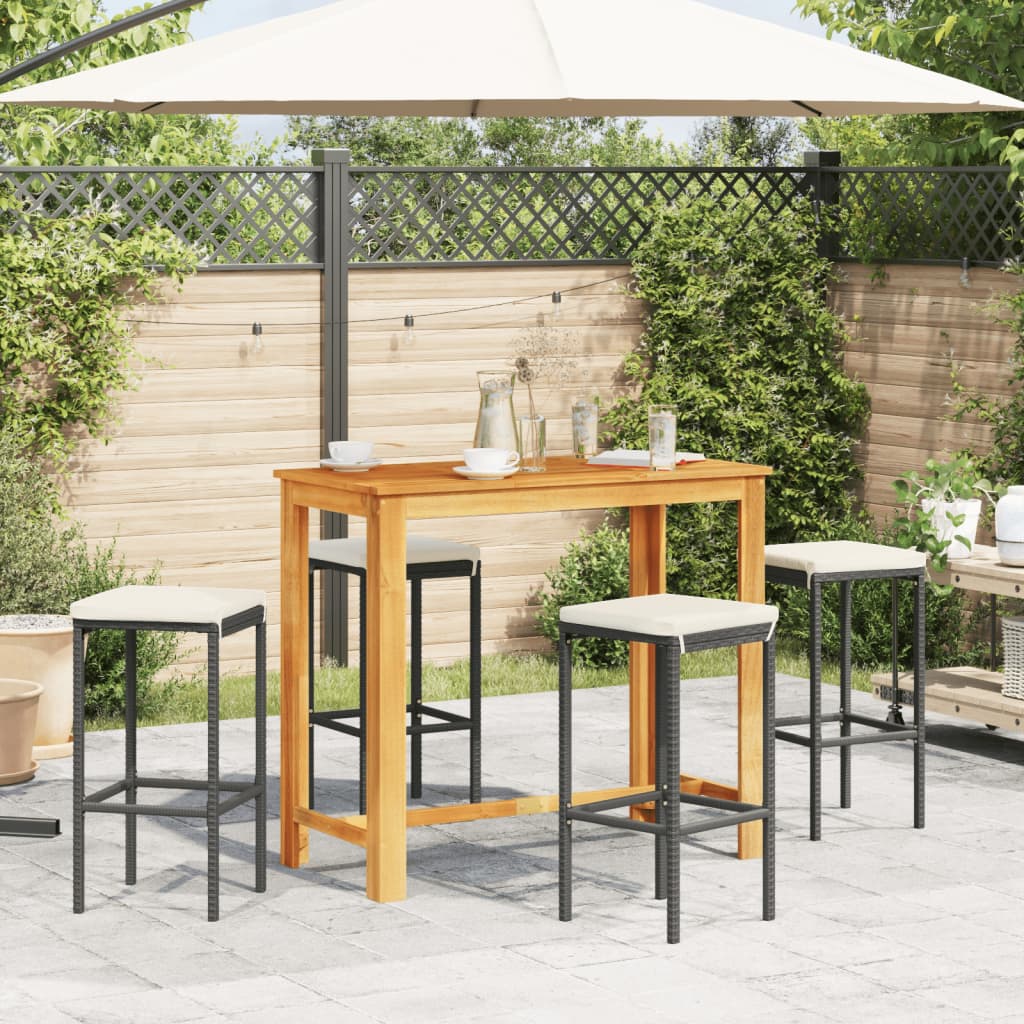5 Piece Garden Bar Set Solid Wood Acacia And Poly Rattan