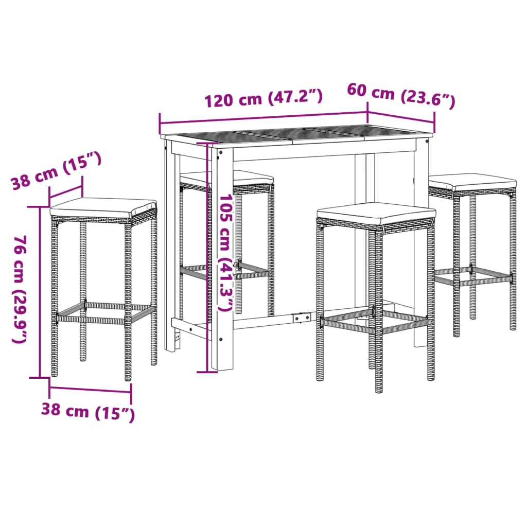 5 Piece Garden Bar Set Solid Wood Acacia And Poly Rattan